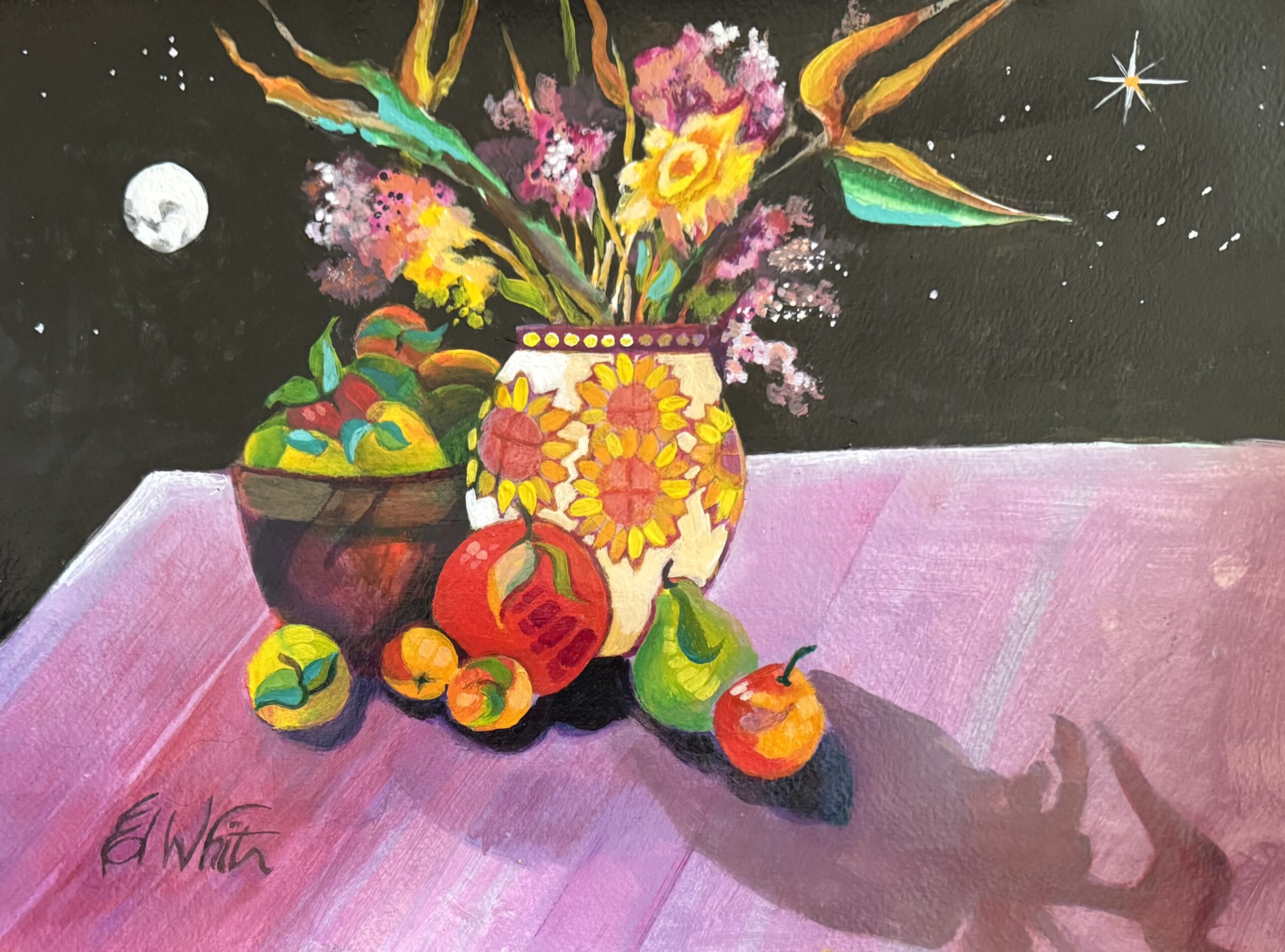 ‘Peaches, Pear, Apple and Flowers’
